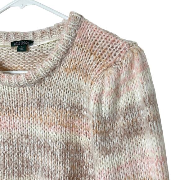 Wild Fable Women's Cropped Fuzzy Sweater M Peach Striped Crew Neck Puff Sleeve - Picture 4 of 9